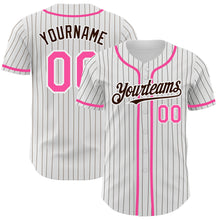 Load image into Gallery viewer, Custom White Brown Pinstripe Pink Authentic Baseball Jersey
