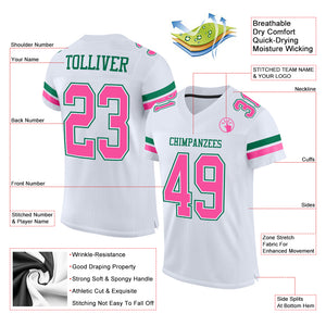 Custom White Pink-Kelly Green Mesh Authentic Football Jersey