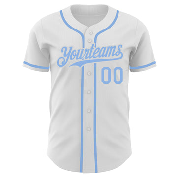 Custom White Light Blue Authentic Baseball Jersey