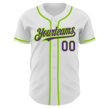 Custom White Purple-Neon Green Authentic Baseball Jersey