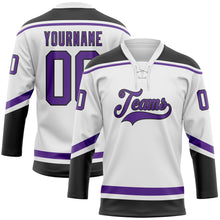 Load image into Gallery viewer, Custom White Purple-Black Hockey Lace Neck Jersey
