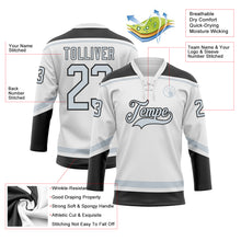 Load image into Gallery viewer, Custom White Silver-Black Hockey Lace Neck Jersey
