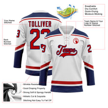 Load image into Gallery viewer, Custom White Red-Navy Hockey Lace Neck Jersey
