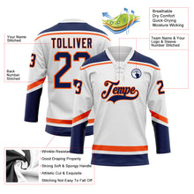 Load image into Gallery viewer, Custom White Navy-Orange Hockey Lace Neck Jersey
