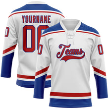 Load image into Gallery viewer, Custom White Red-Royal Hockey Lace Neck Jersey
