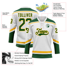 Load image into Gallery viewer, Custom White Green-Gold Hockey Lace Neck Jersey
