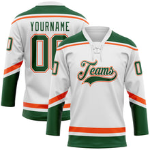 Load image into Gallery viewer, Custom White Green-Orange Hockey Lace Neck Jersey

