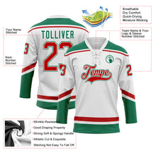 Load image into Gallery viewer, Custom White Red-Kelly Green Hockey Lace Neck Jersey
