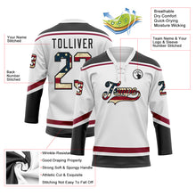 Load image into Gallery viewer, Custom White Vintage USA Flag Black-Maroon Hockey Lace Neck Jersey
