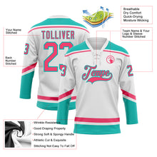 Load image into Gallery viewer, Custom White Neon Pink-Aqua Hockey Lace Neck Jersey
