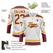 Load image into Gallery viewer, Custom White Burgundy-Gold Hockey Lace Neck Jersey
