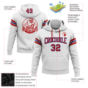 Custom Stitched White Red-Royal Football Pullover Sweatshirt Hoodie