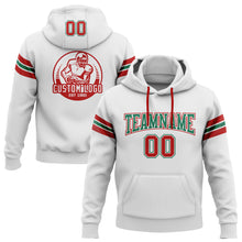 Load image into Gallery viewer, Custom Stitched White Red-Kelly Green Football Pullover Sweatshirt Hoodie
