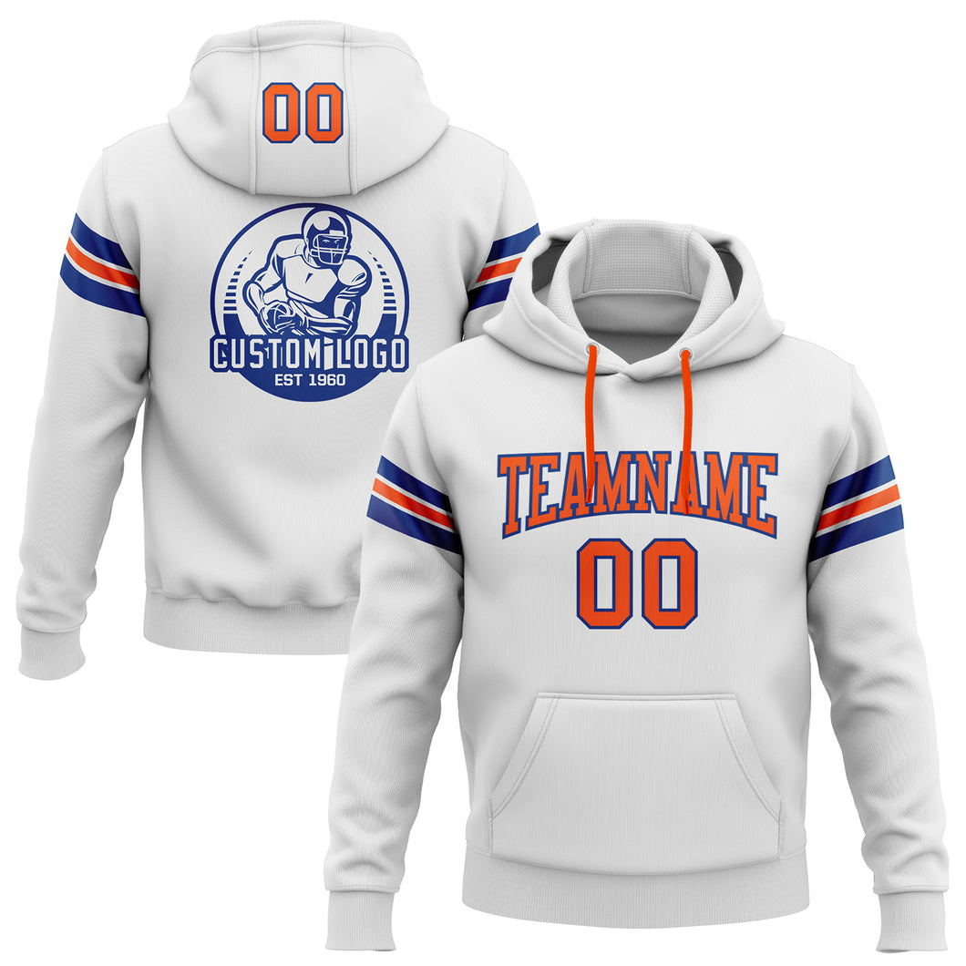 Custom Stitched White Orange-Royal Football Pullover Sweatshirt Hoodie