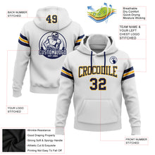 Load image into Gallery viewer, Custom Stitched White Navy-Gold Football Pullover Sweatshirt Hoodie
