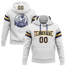 Load image into Gallery viewer, Custom Stitched White Navy-Gold Football Pullover Sweatshirt Hoodie
