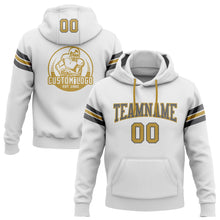 Load image into Gallery viewer, Custom Stitched White Old Gold-Steel Gray Football Pullover Sweatshirt Hoodie
