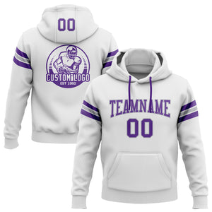 Custom Stitched White Purple-Gray Football Pullover Sweatshirt Hoodie