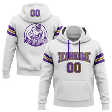 Load image into Gallery viewer, Custom Stitched White Purple Old Gold-Black Football Pullover Sweatshirt Hoodie
