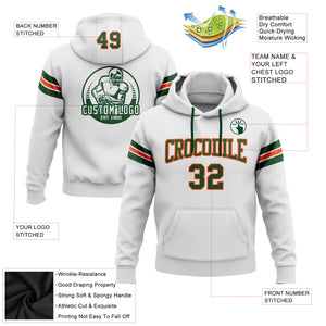 Custom Stitched White Green-Orange Football Pullover Sweatshirt Hoodie