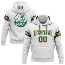 Load image into Gallery viewer, Custom Stitched White Kelly Green-Orange Football Pullover Sweatshirt Hoodie
