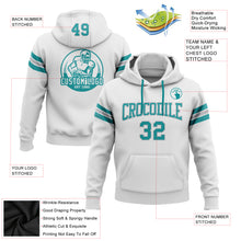 Load image into Gallery viewer, Custom Stitched White Teal-Gray Football Pullover Sweatshirt Hoodie
