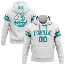 Load image into Gallery viewer, Custom Stitched White Teal-Gray Football Pullover Sweatshirt Hoodie
