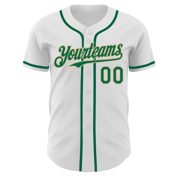 Custom White Kelly Green-Vegas Gold Authentic Baseball Jersey