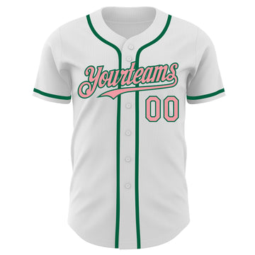 Custom White Medium Pink-Kelly Green Authentic Baseball Jersey