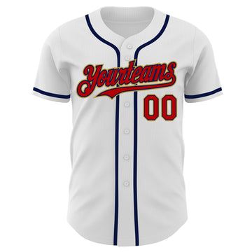 Custom White Red Navy-Old Gold Authentic Baseball Jersey