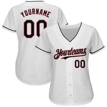Custom White Black-Medium Pink Authentic Baseball Jersey