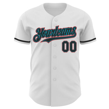 Custom White Black Teal-Red Authentic Baseball Jersey