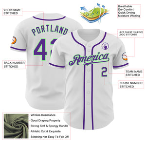Custom White Purple-Pea Green Authentic Baseball Jersey