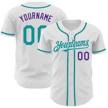 Load image into Gallery viewer, Custom White Teal-Purple Authentic Baseball Jersey
