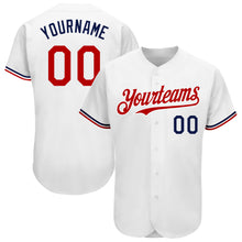 Load image into Gallery viewer, Custom White Red-Navy Authentic Baseball Jersey
