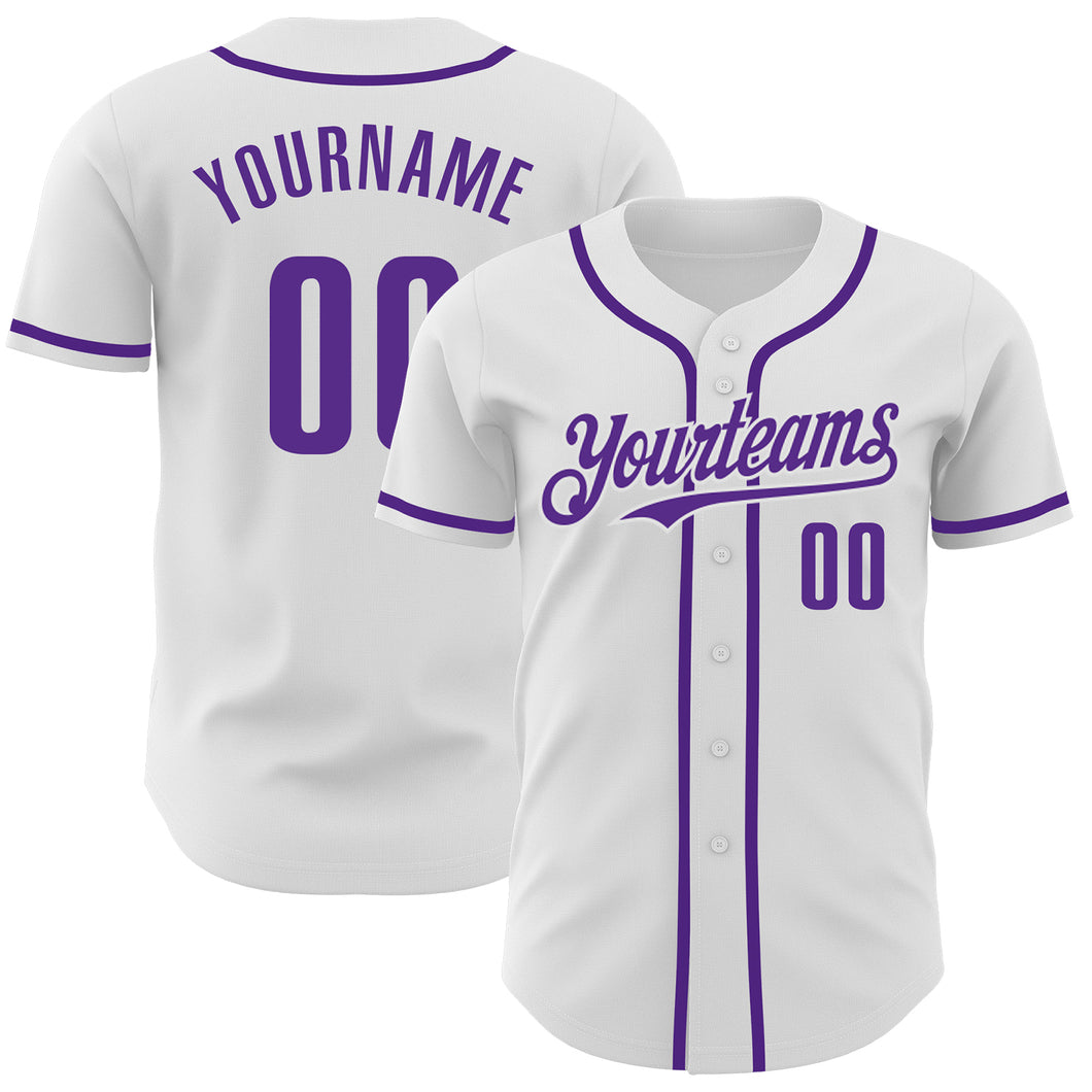 Custom White Purple Authentic Baseball Jersey