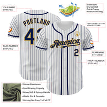Load image into Gallery viewer, Custom White Navy Pinstripe Old Gold Authentic Baseball Jersey
