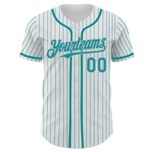 Load image into Gallery viewer, Custom White Teal Pinstripe Gray Authentic Baseball Jersey
