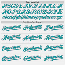 Load image into Gallery viewer, Custom White Teal Pinstripe Gray Authentic Baseball Jersey
