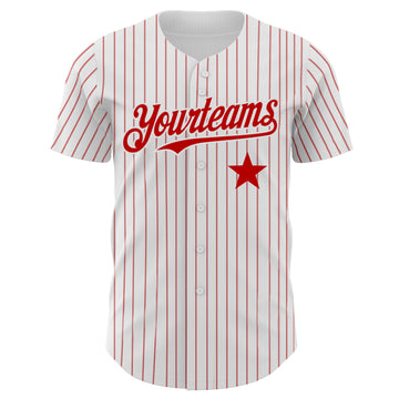 Custom White Red Pinstripe Authentic Red Star Baseball Jersey