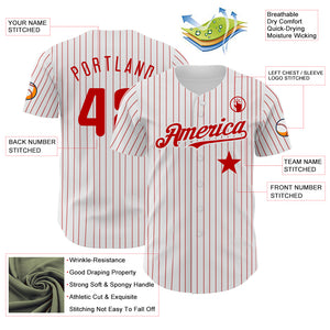 Custom White Red Pinstripe Authentic Red Star Baseball Jersey