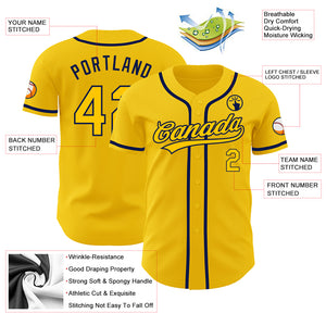 Custom Yellow Navy Authentic Baseball Jersey