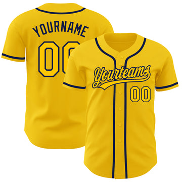 Custom Yellow Navy Authentic Baseball Jersey