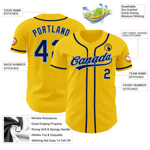 Custom Yellow Navy-Light Blue Authentic Baseball Jersey