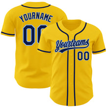 Load image into Gallery viewer, Custom Yellow Navy-Light Blue Authentic Baseball Jersey
