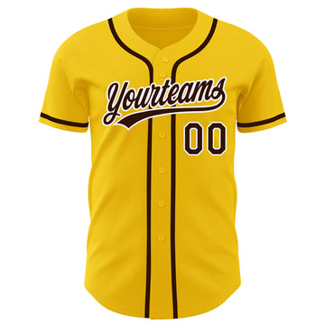 Custom Yellow Brown-White Authentic Baseball Jersey