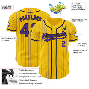 Custom Yellow Purple Pinstripe Black Authentic Baseball Jersey