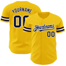 Load image into Gallery viewer, Custom Yellow Navy-White Authentic Baseball Jersey
