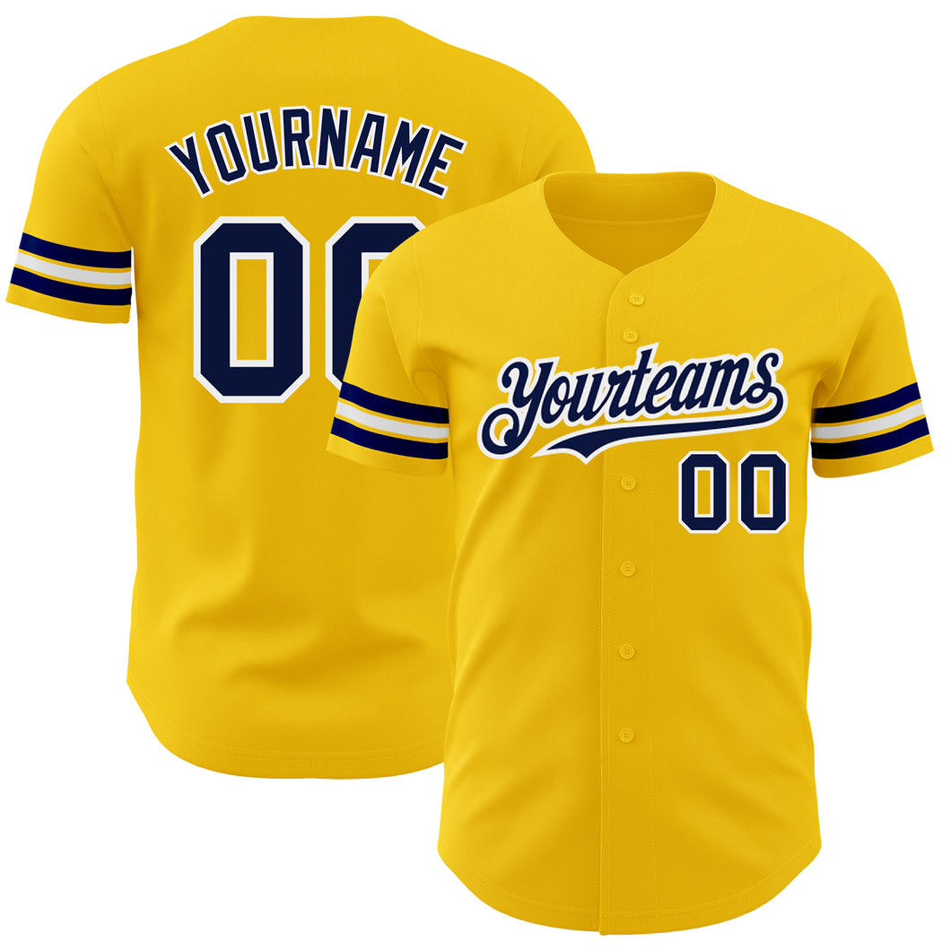 Custom Yellow Navy-White Authentic Baseball Jersey