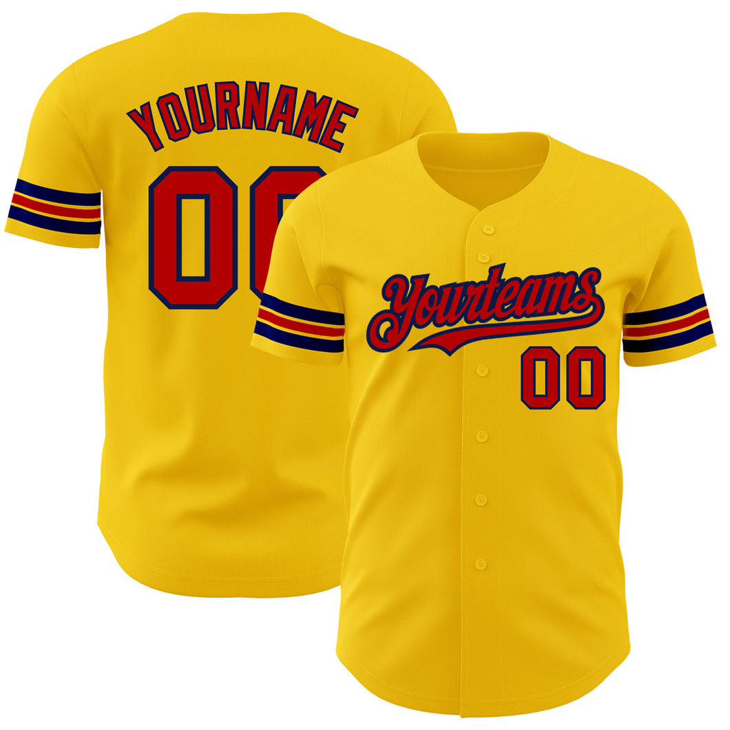 Custom Yellow Red-Navy Authentic Baseball Jersey